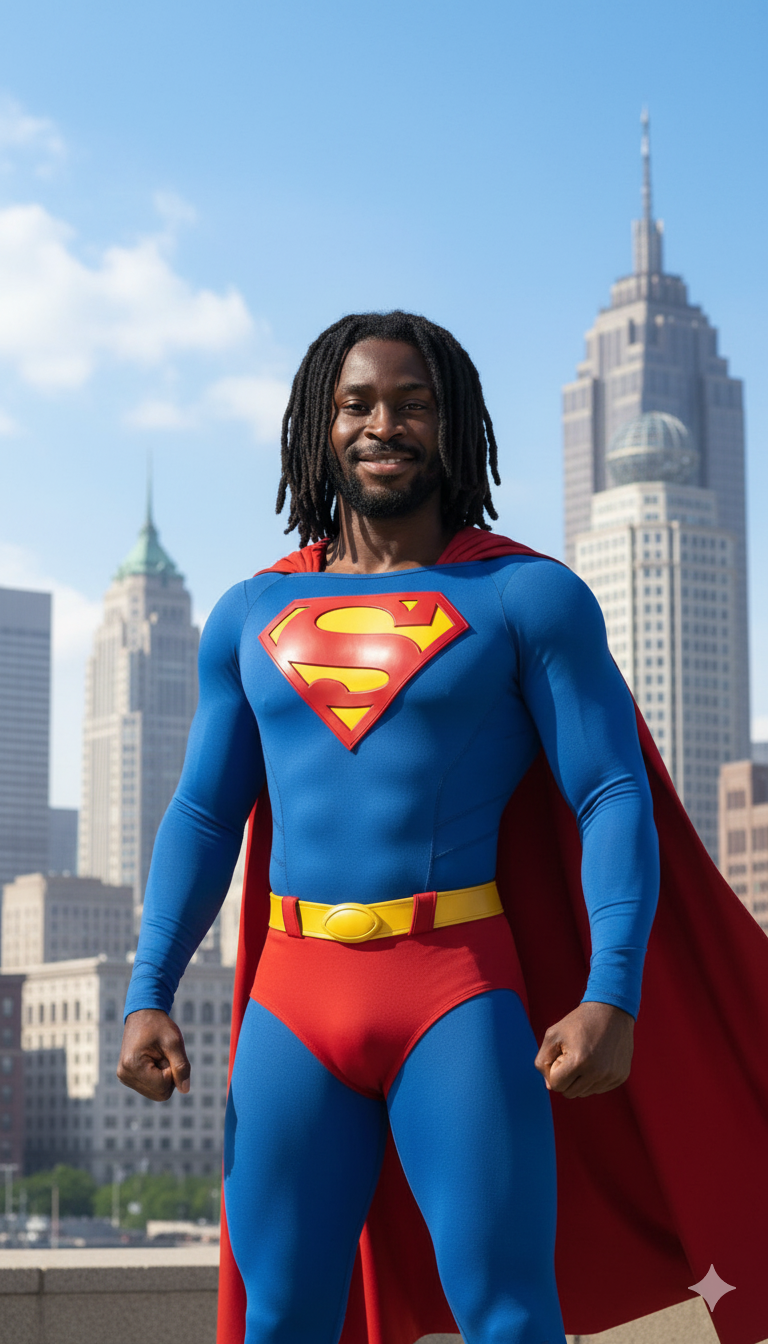 Kwame Richman in a playful superhero costume concept